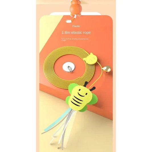Battery-operated hanging cat rope toy with feathers