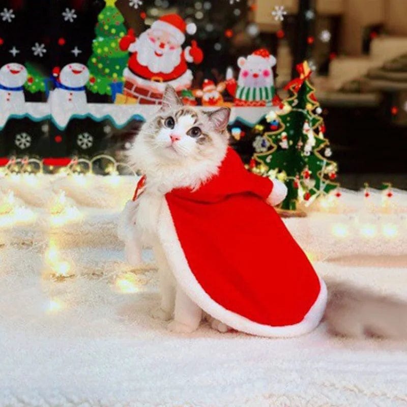 Santa Cat Costume Red Cape with Scarf & Cloak for Pets Red / L Santa Cat Costume Red Cape with Scarf & Cloak for Pets Red / L