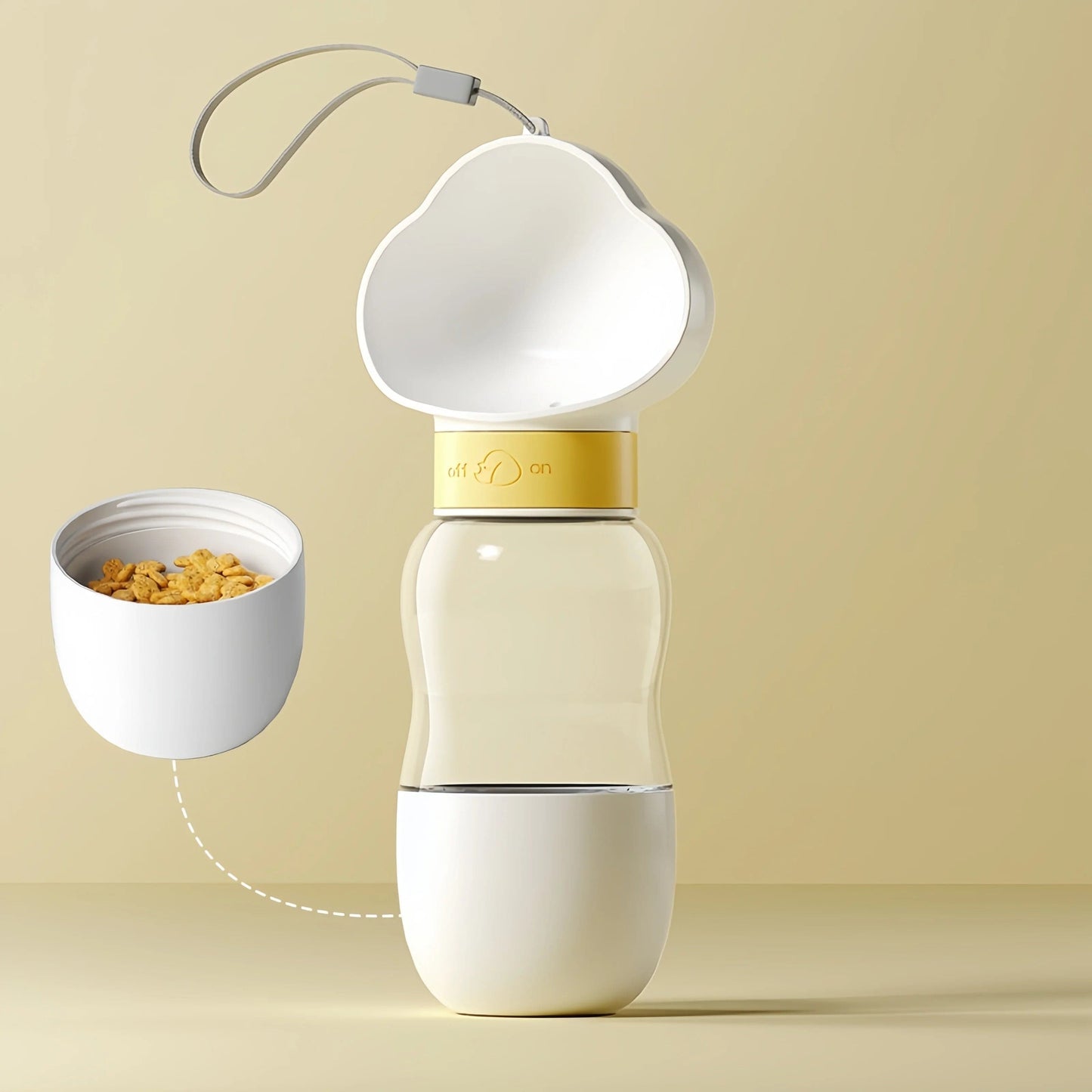 Cat water bottle with removable food cup for travel