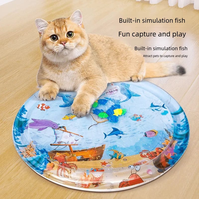 Cooling water bed for cats with built-in fish toy