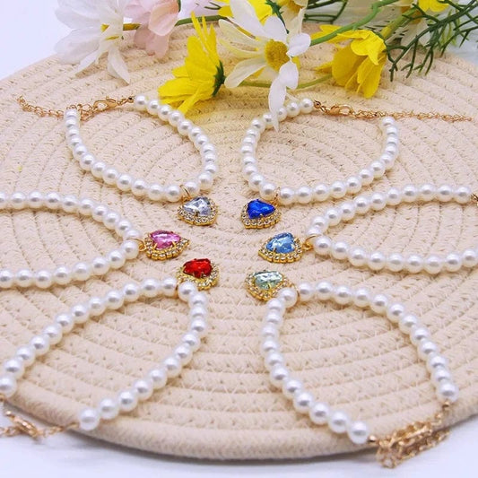 Custom cat pearl collar necklace with name and image