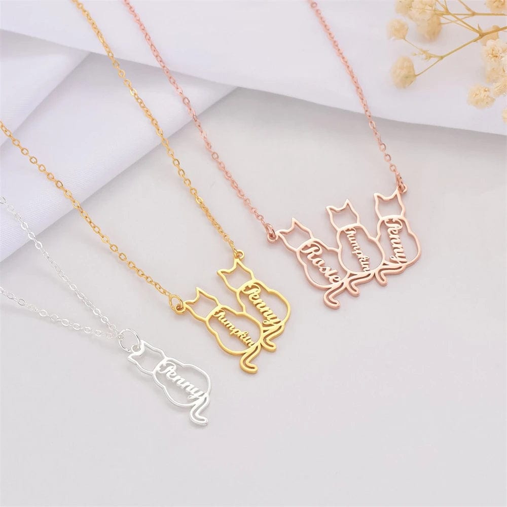 Customized stainless steel cat name necklace