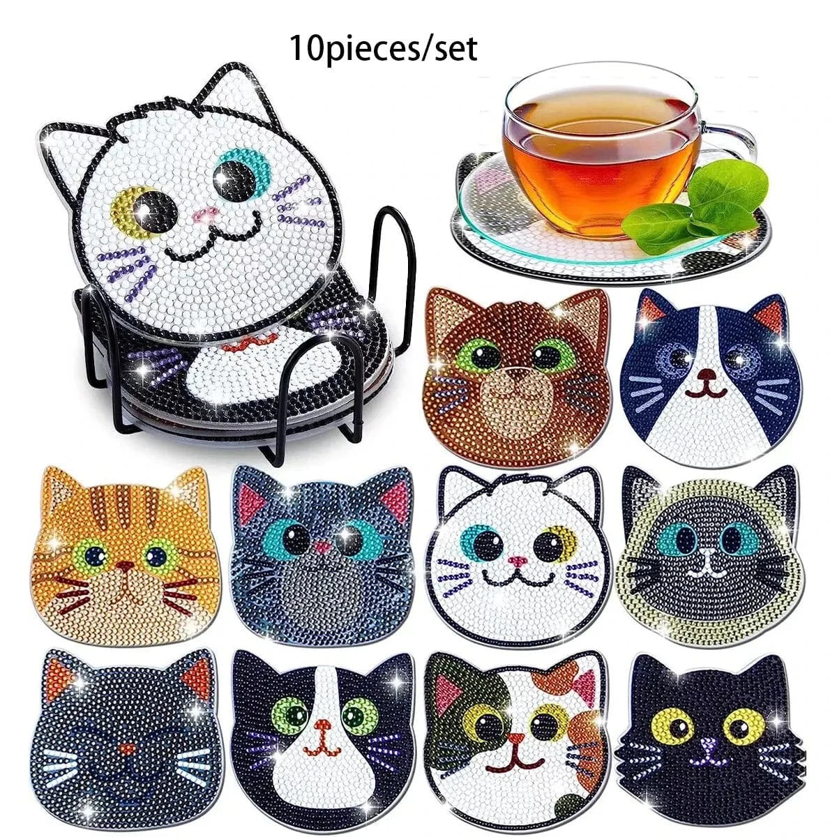 Diamond Cat Coasters for Feline Lovers