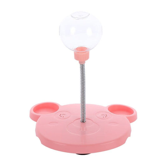 Cat feeder with swinging interactive toy