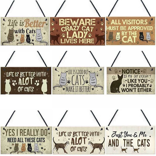 Wooden plaques for cat lovers' homes Cat Plaques Printed Hanging Sign For Door Wall Decor Home Bedroom Living Room Shop Garden Yard Wood Plaques Decor