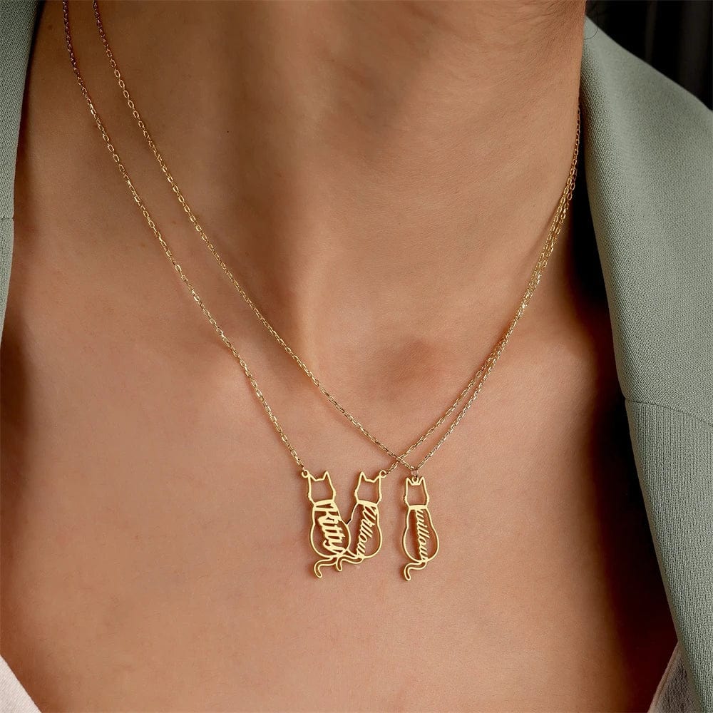 Handmade cat name necklace with four names
