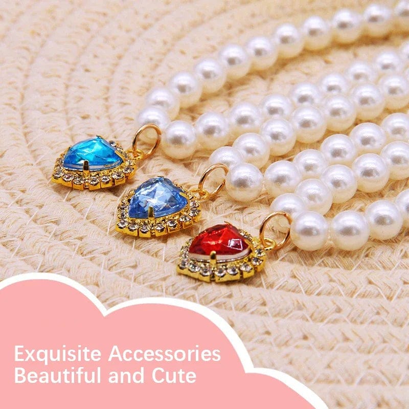 Handmade pearl collar necklace for cats with heart pendant