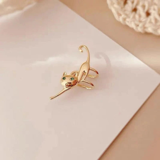 Handmade trendy cat-themed clip-on earrings for women