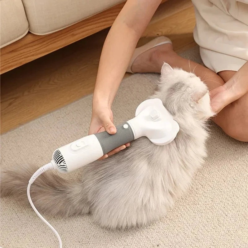Low-noise pet hair dryer with grooming brush