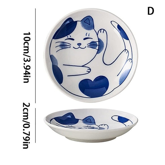 Lucky Cat Mini Plate Design A – Cat Illustration Pattern
