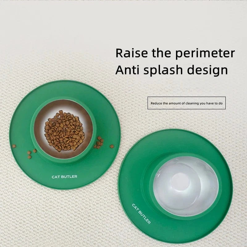 Mess-free elevated cat bowls with silicone base stability