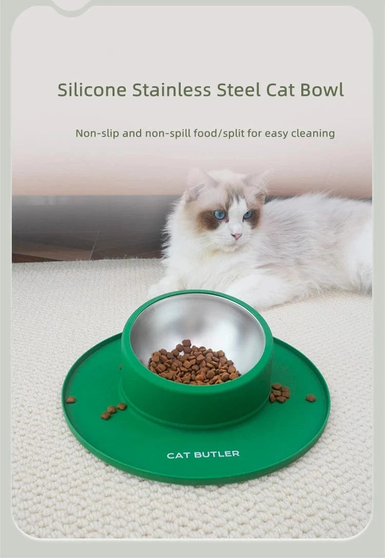 Non-slip cat bowls with wide silicone mats for mess-free feeding