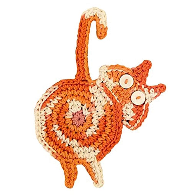 Orange Cat Paw Coaster – Bright Handmade Knit