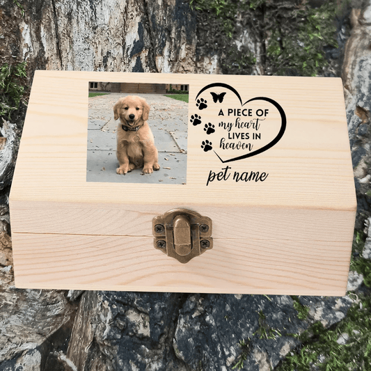Personalized wooden cat memorial keepsake box with photo
