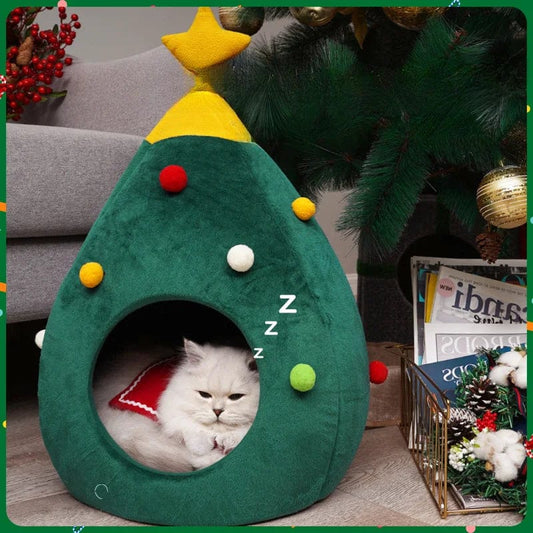 Plush Xmas Tree Cat Hideaway