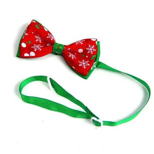 Red Snowflake Bow Tie with Green Strap