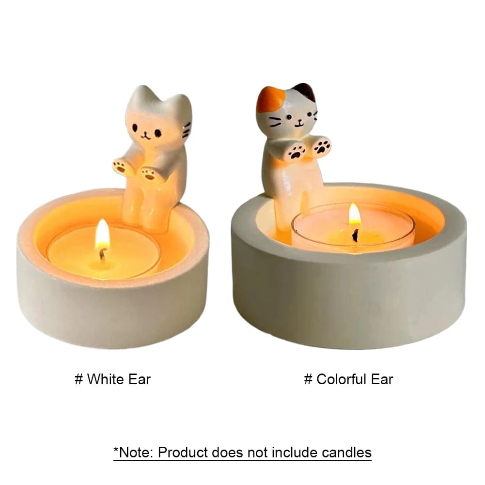 Whimsical White Cat Candle Holder