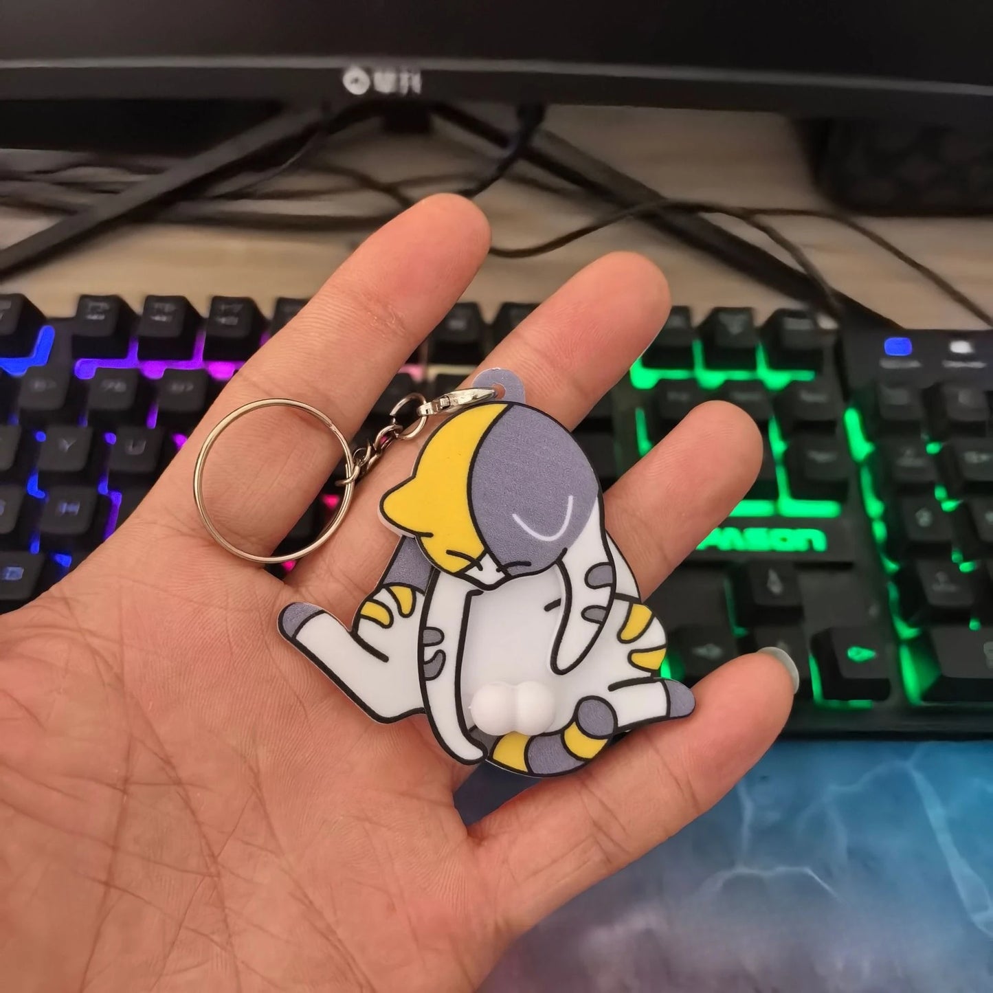 Cute Pull Play Cat Keychain