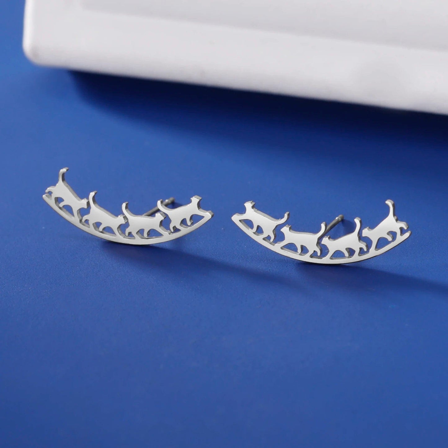 Four Cats Walking Stud Earrings