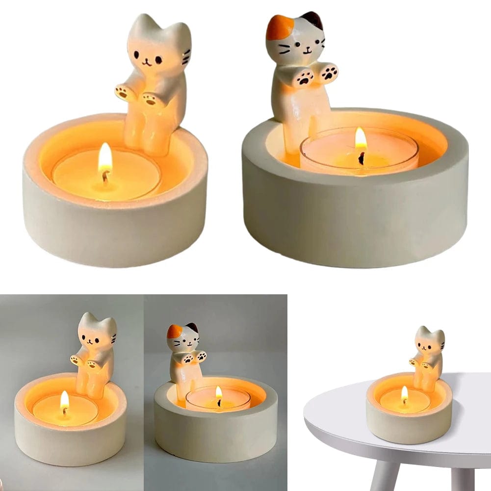 Whimsical White Cat Candle Holder