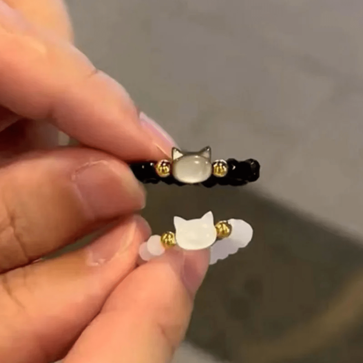 Black White Cat Lovers Stone Ring