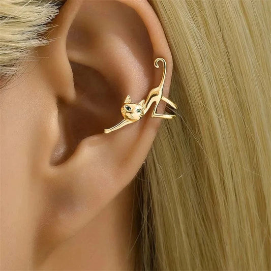 Stylish funky cat clip-on earrings for non-pierced ears