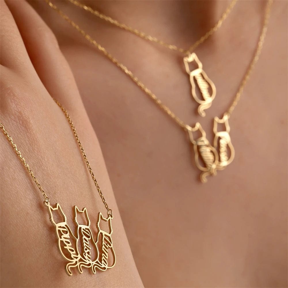 Unique 1-4 cats name pendant necklace gift