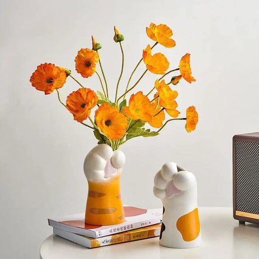Unique 3D cat paw resin flower vase decor