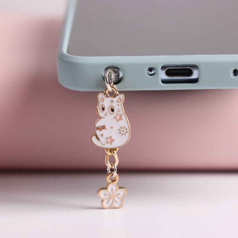 White Cat Dust Protection Charm – iPhone Port Plug
