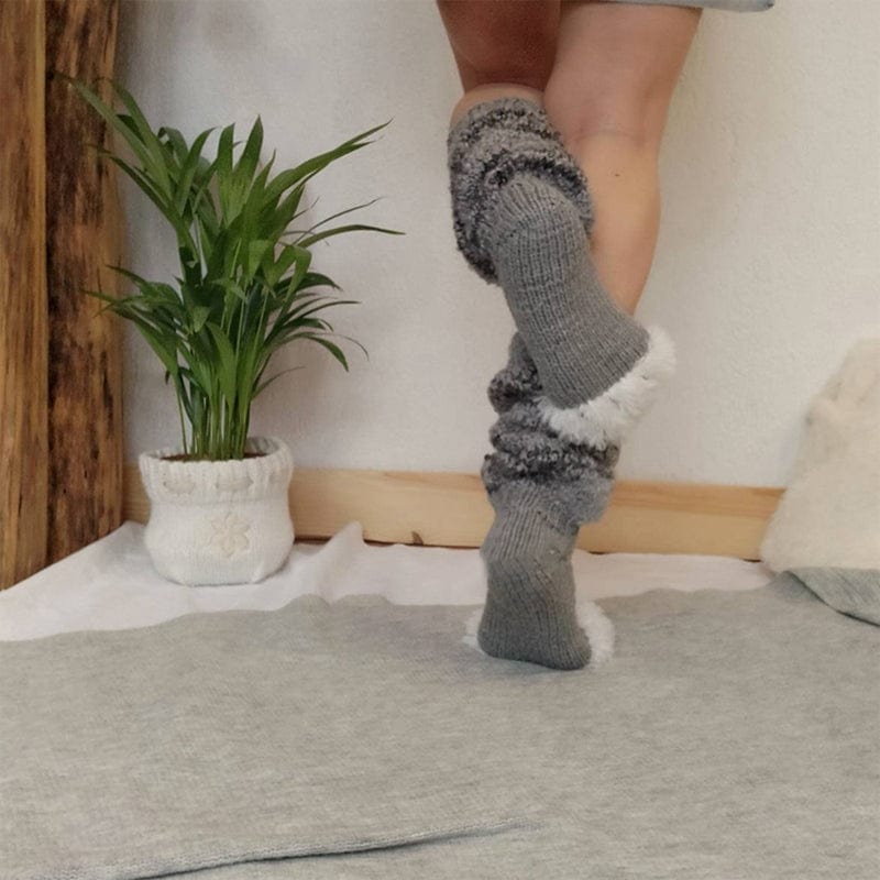 Winter Knee High Cat Paw Socks Grey Bottom View