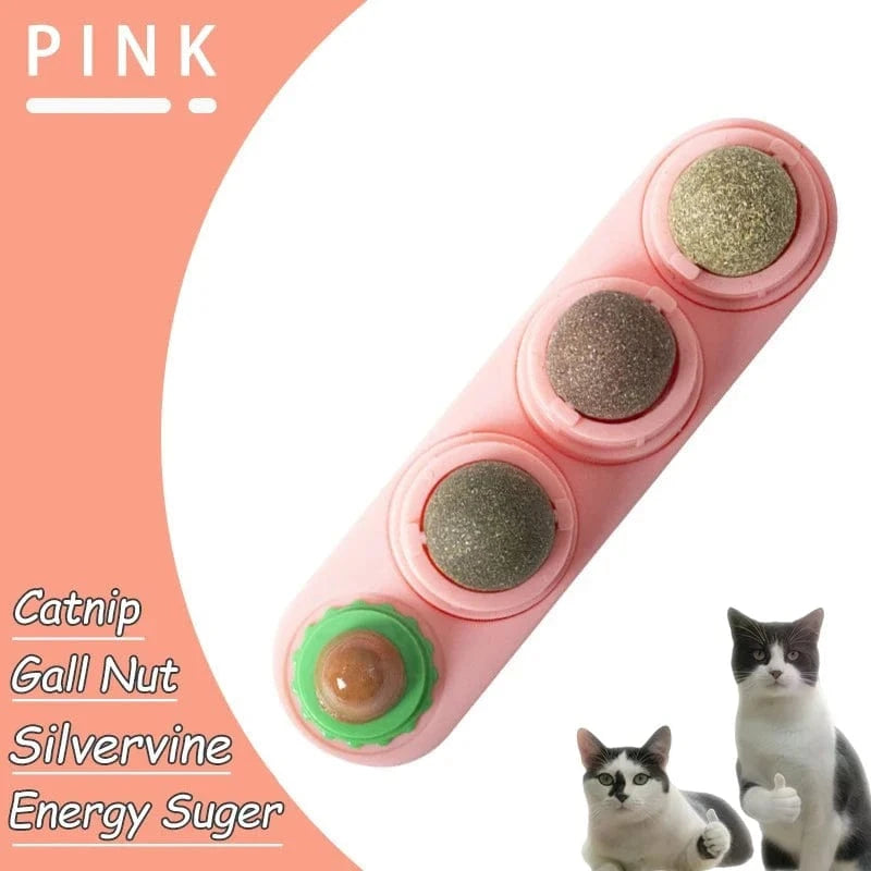 Pink cat toy with catnip, gall nut, silvervine, and energy sugar on a pink background
