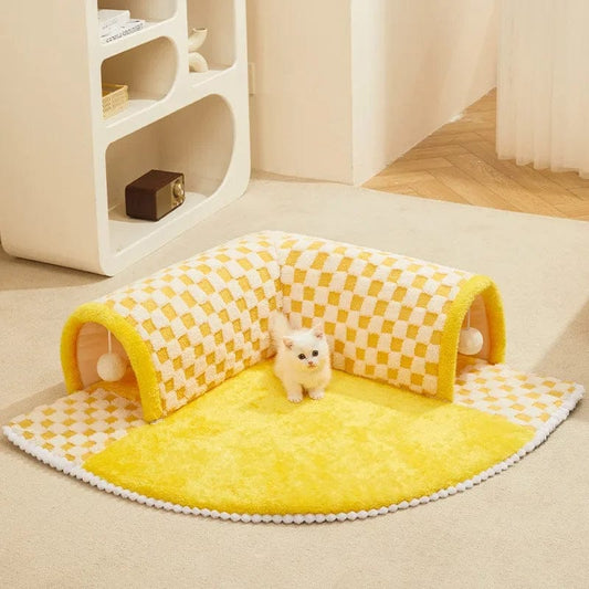 plush cat tunnel carpet nest with integrated play area