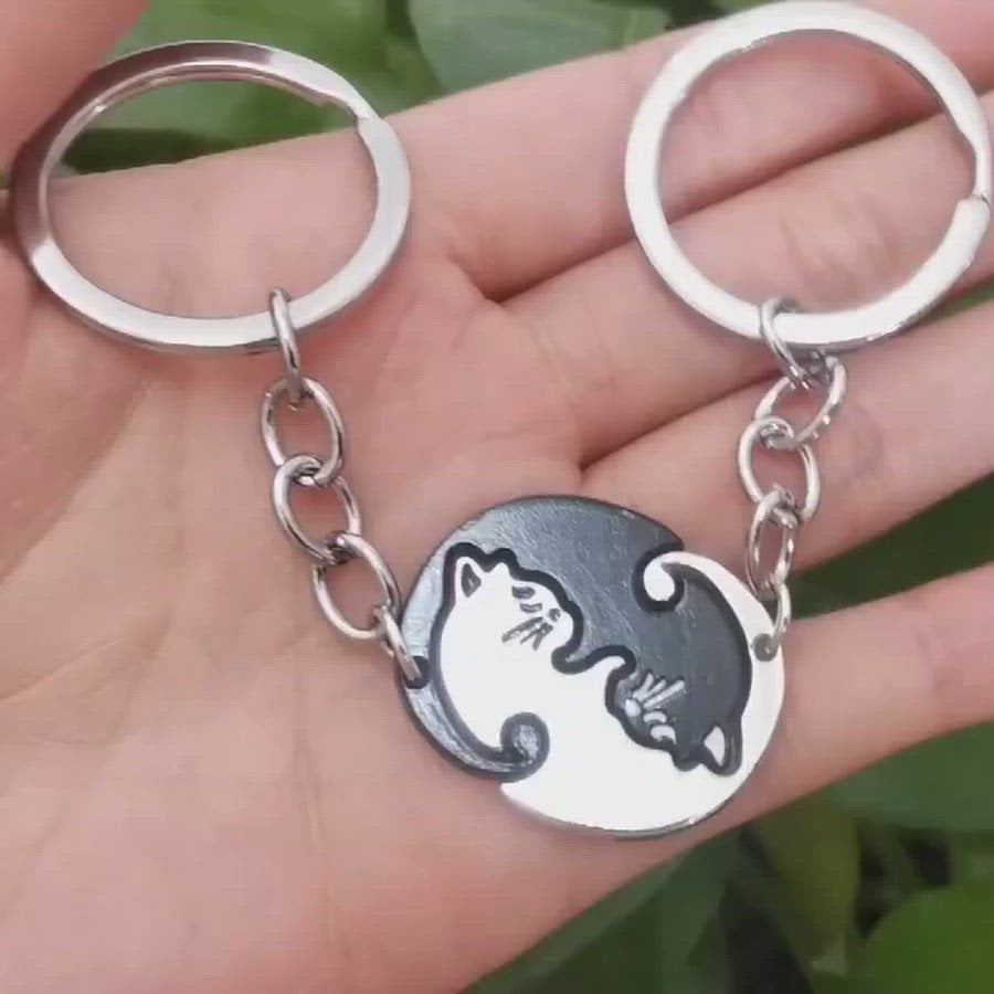Yin and Yang Cat Keychain for Cat Lovers and Symbolic Gift Ideas