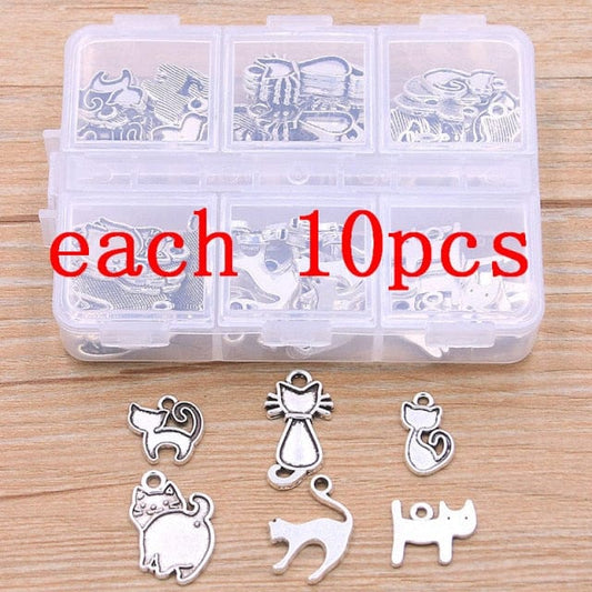 Antique Silver Cat Charms – 10 Pieces Each Design