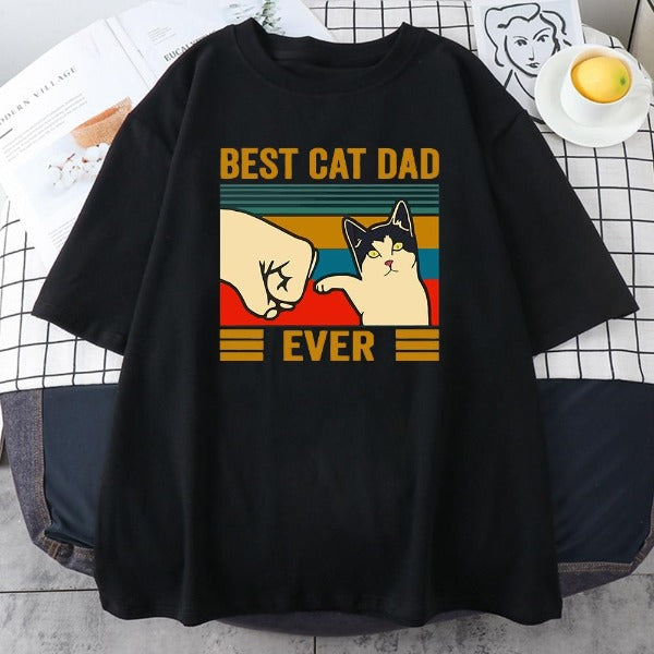 Best Cat Dad T-Shirts  Best Cat Dad Ever Summer Men's T Shirt Brand Short Sleeve Fashion Cute Streetwear Animal Cats Male Tops Casual Tshirt