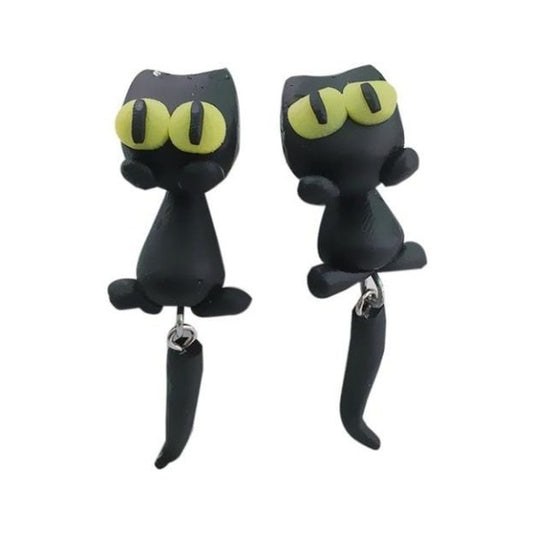 Black Cat Statement Earrings – Yellow Eyes Design Pair