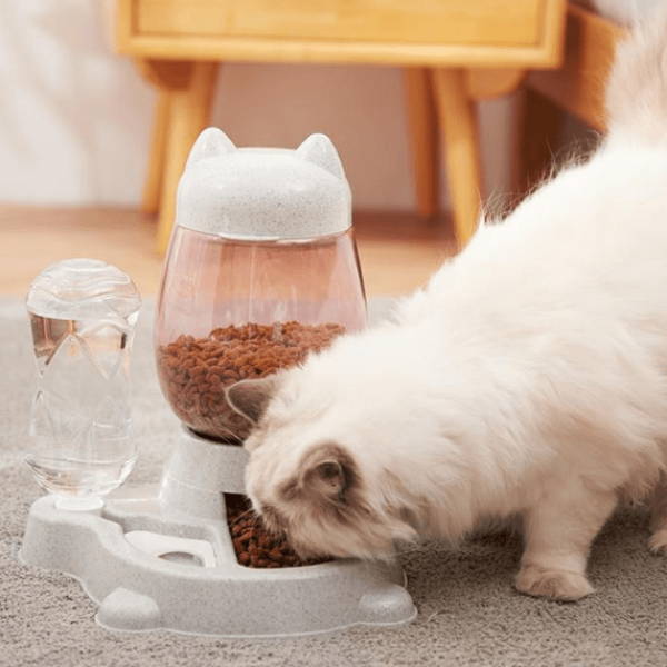 Cat Ear Food & Water Dispenser Pet Dog Cat Automatic Feeder Bowl for Dogs Drinking Water 528ml Bottle Kitten Bowls Slow Food Feeding Container Supplies