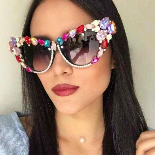 Crystal Cat eye Sunglasses, rhinestone cat eye sunglasses 2018 Oversize Cat Eye Sunglasses Women Brand Designer Luxury Crystal Sexy Sun Glasses For Ladies Oculos De Sol Feminino