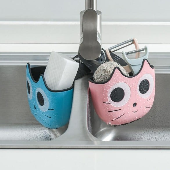 Cat Soap Sponge Sink Racks In Blue And Pink