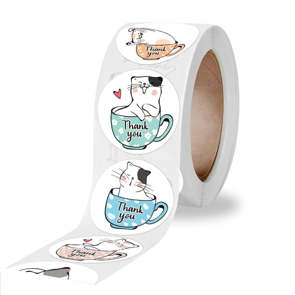 Cute Cat Thank You Stickers Roll – Product Display