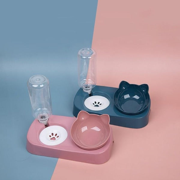spill proof cat water bowl, elevated cat water bowl New Cat Bowl Water Dispenser Automatic Water Storage Pet Dog Cat Food Bowl Food Container with Waterer Pet Waterer Feeder L Size