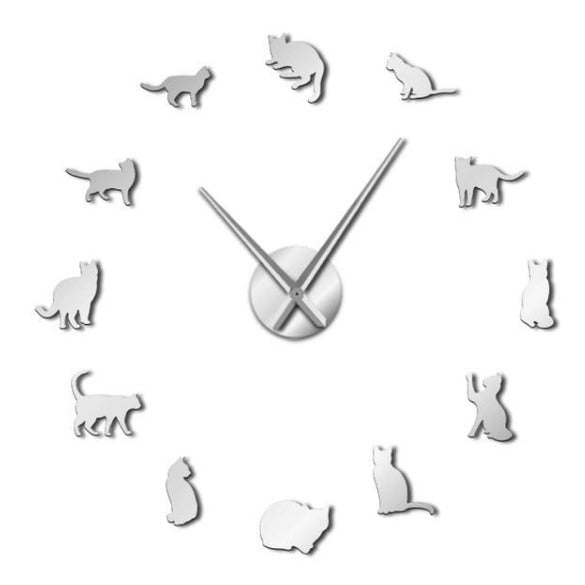 Cat Silhouette Wall Art Clock creative cute cat wall clock