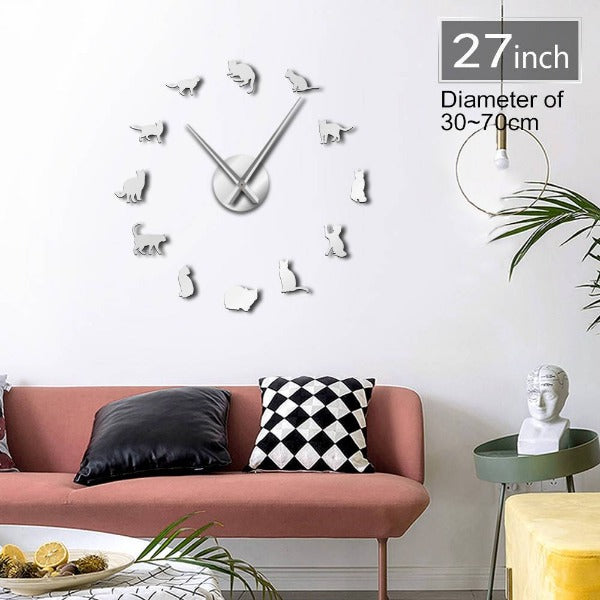 Frameless Wall Clock Online creative cute cat wall clock
