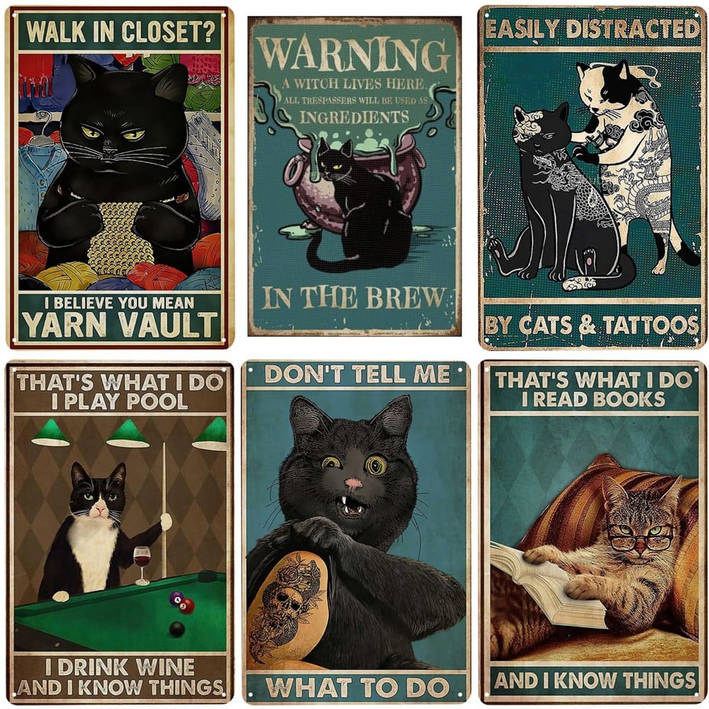 Funny Vintage Metal Cat Sign | Retro Tin Wall Art for Cat Lovers