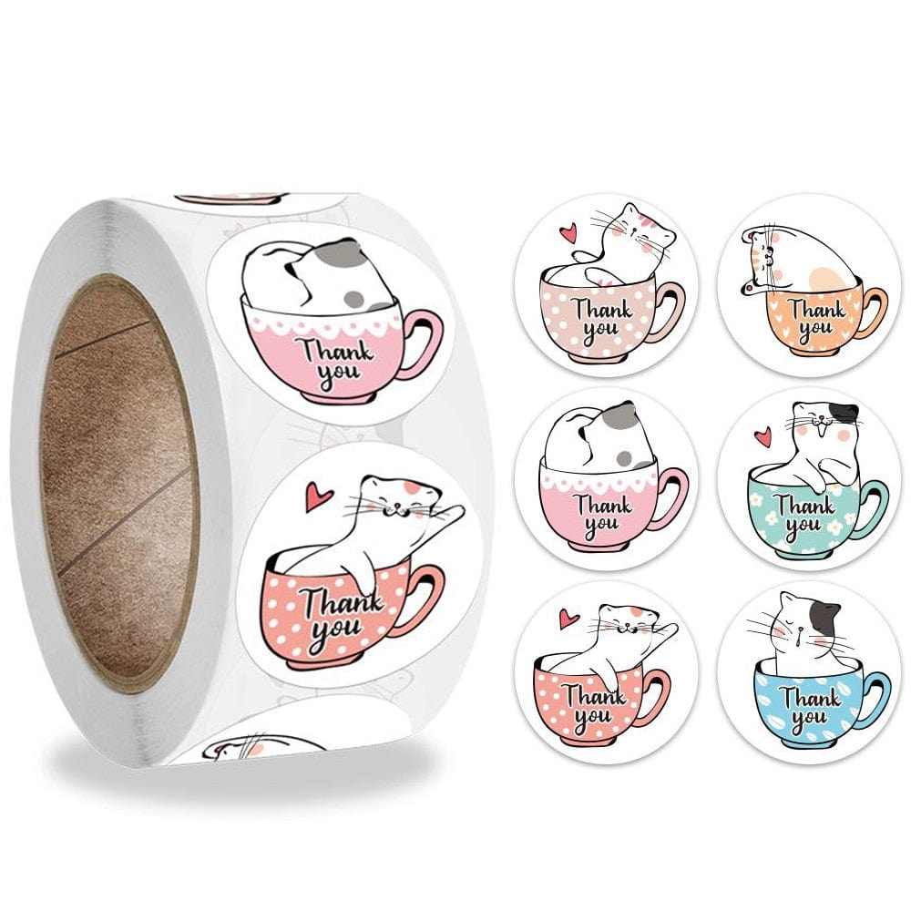 Adorable Cat Thank You Stickers Cat Thank You Stickers Round Cartoon Animal Adhesive seal Labels for Greeting Cards Gift Decoration Stationery