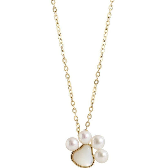 Delicate paw pendant necklace with pearls  necklace silver dog cat paw