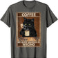 T-shirt with black cat and coffee graphic for cat enthusiasts
