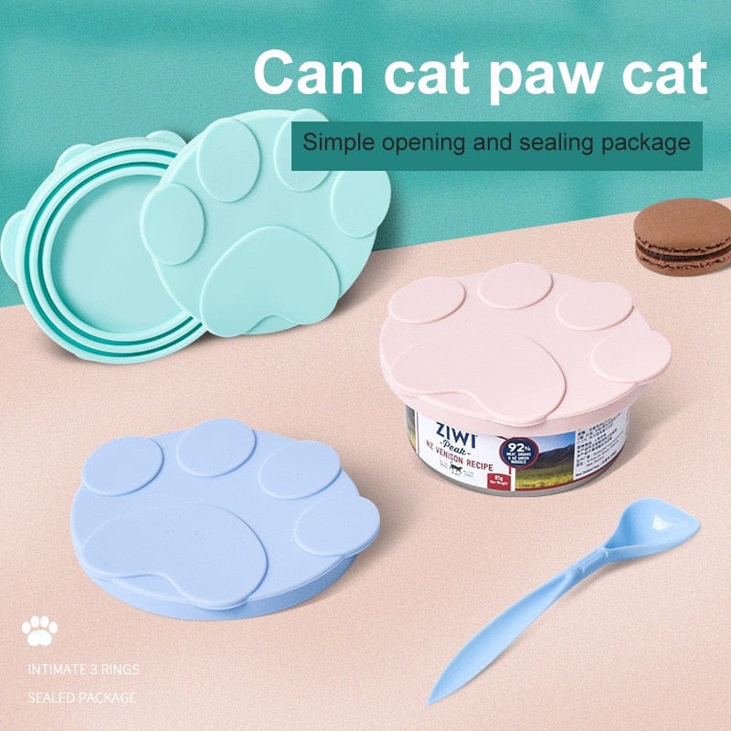 2-in-1 Paw Canned Storage Lids 2023 Portable Silicone Dog Cat Canned Lid dog 2-in-1Food Sealer Spoon Pet Food Cover Storage Fresh-keeping Lids Bowl Dog Accessories