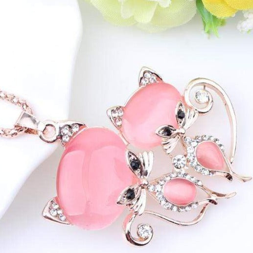 Cat Pendant crystal charm Long Elegant Chain