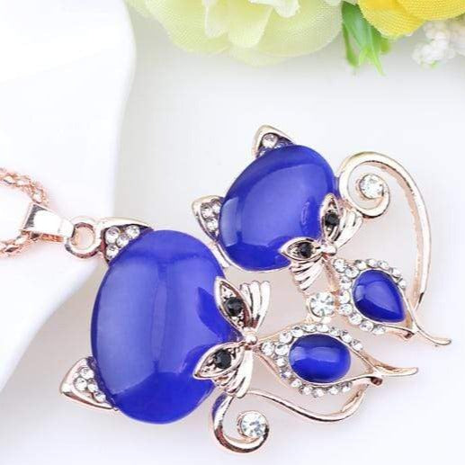 Cute Cat Shape Pink Crystal Pendant Necklace For Women